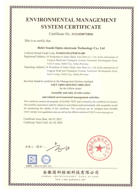 Çin Hefei Youshi  Optic-electronic Technology Co,. Ltd Sertifikalar